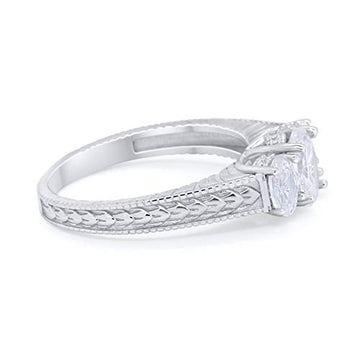 Oval Three Stone Wedding Ring Simulated Cubic Zirconia 925 Sterling Silver